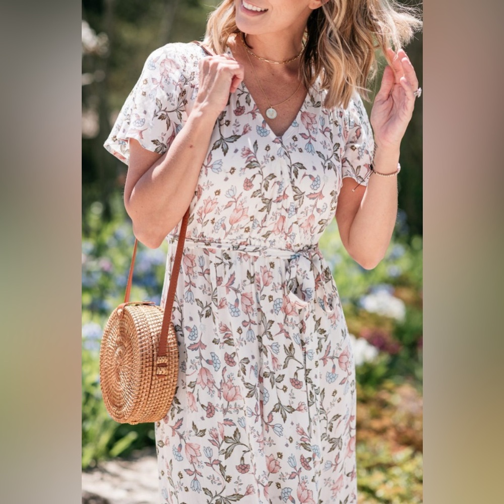 KNOX ROSE Women's Floral Print Wrap Maxi- Boho Chic Dress Size SMALL